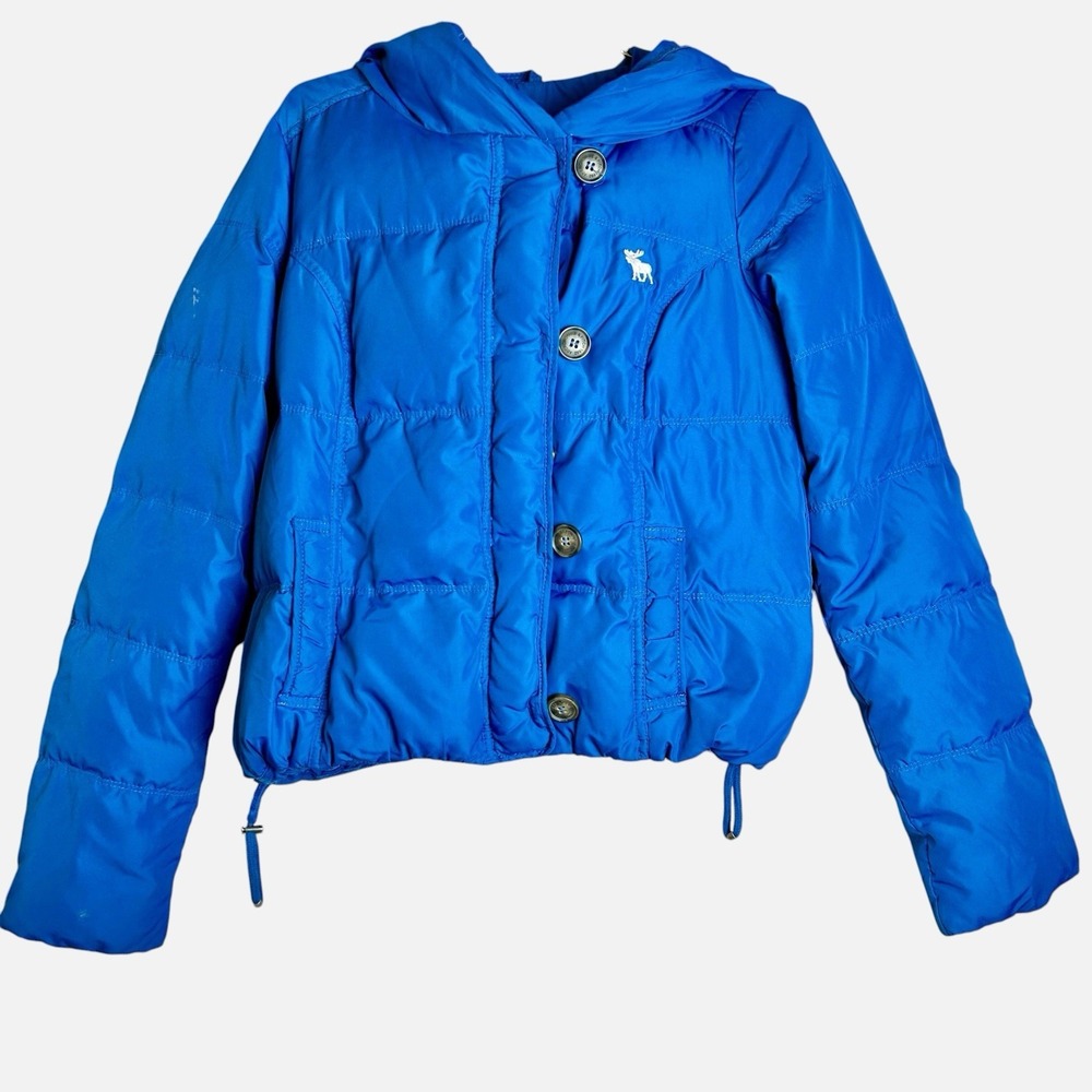 ABERCROMBIE & FITCH Y2K Hooded Puffer Jacket Women's Size Small Blue - Picture 3 of 8